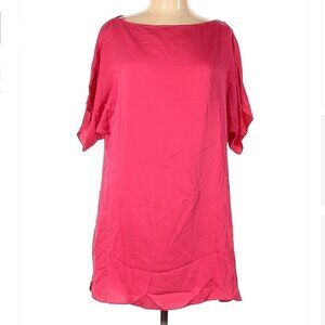 MILLY Bright Pink Short Sleeve Silk Mini Dress Size L